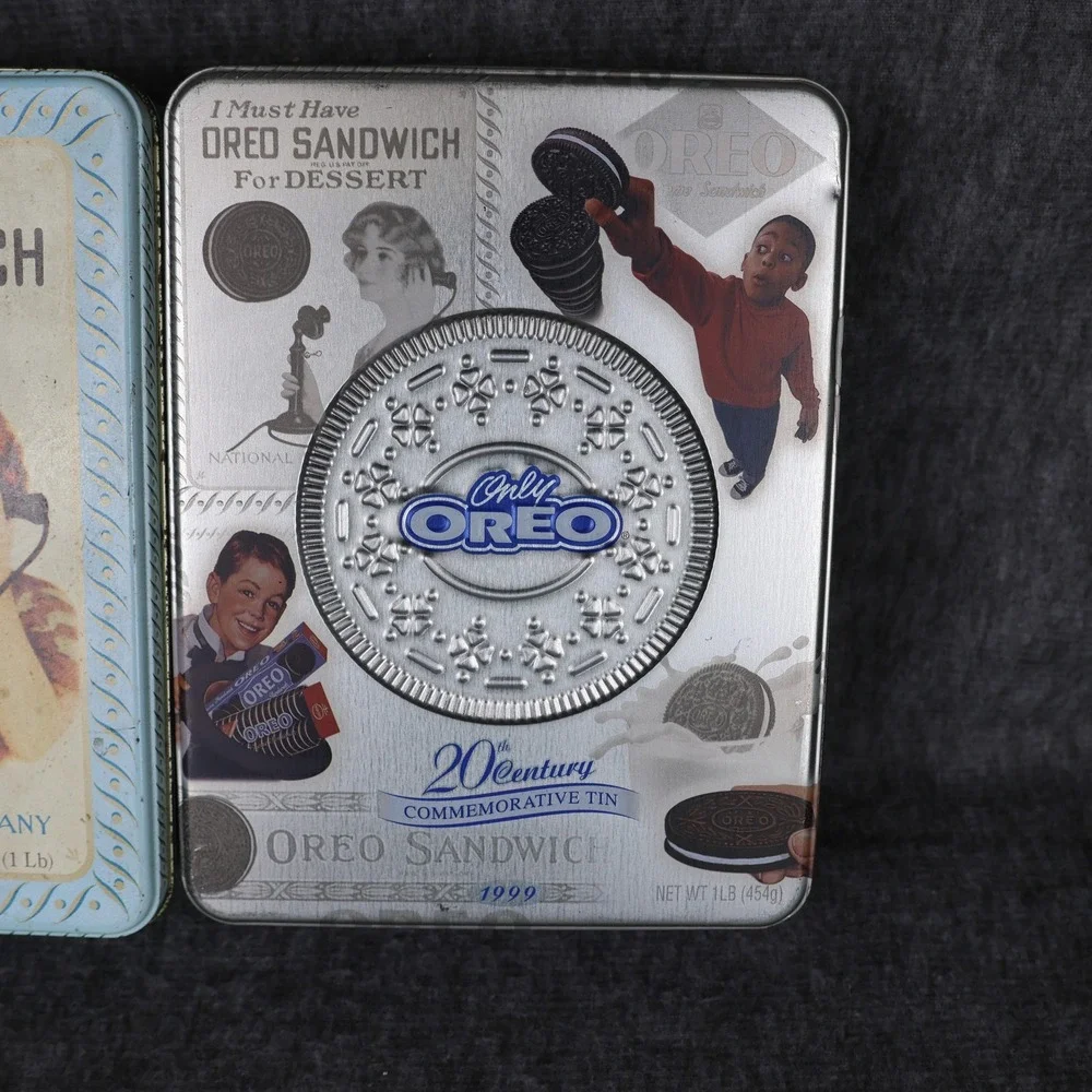 Oreo Sandwich Cookie Tin Canisters Set Of 2 Blue 1918 1999 Commemorative